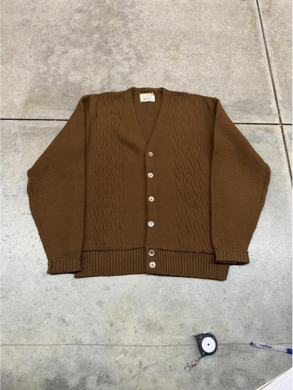 vintage brown orlon campus made in usa knit cardigan sweater size medium